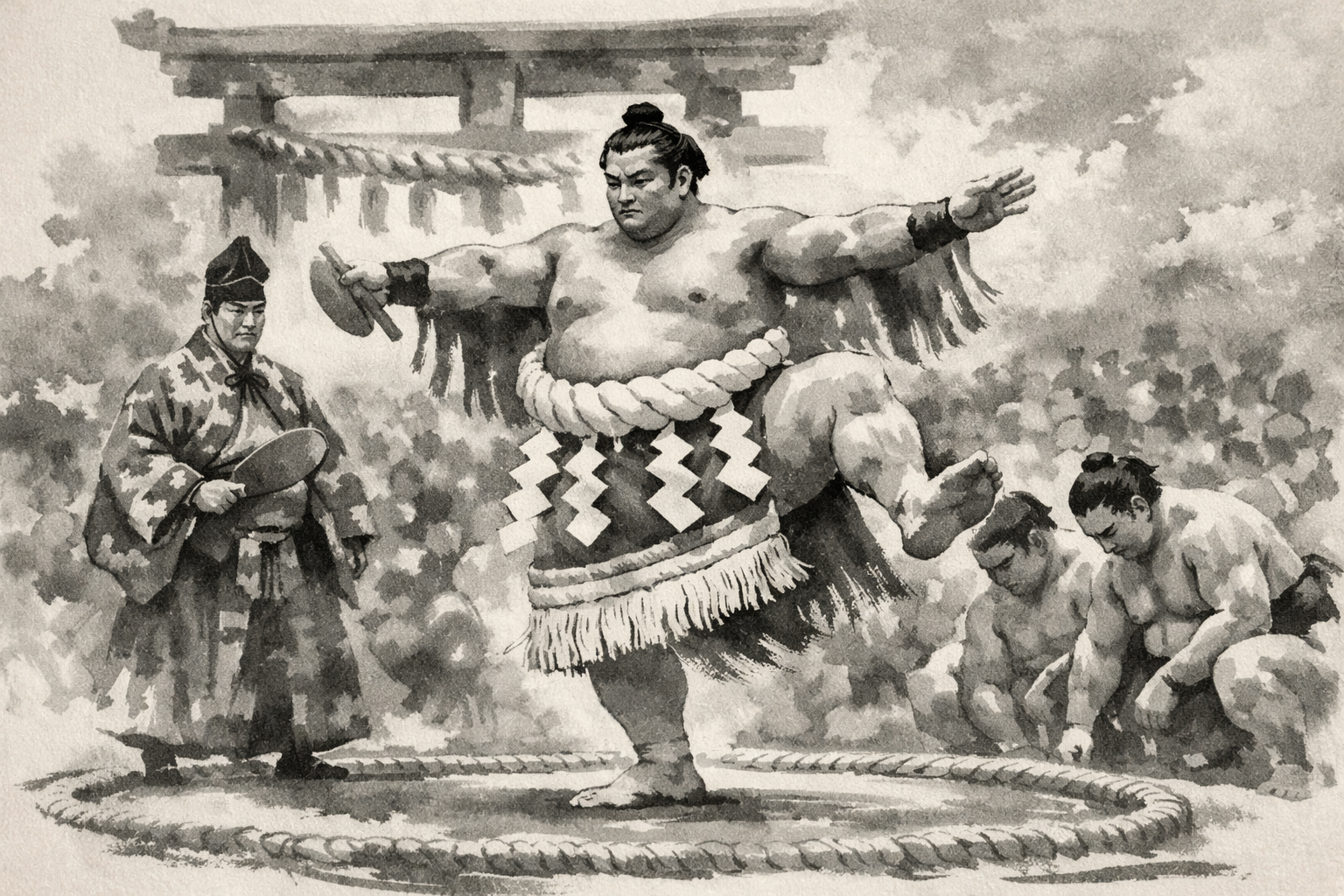 油絵　相撲　SUMO ヴィンテージ Sumo Wrestler Print | Antique Japanese Wood Block Print – Shibui